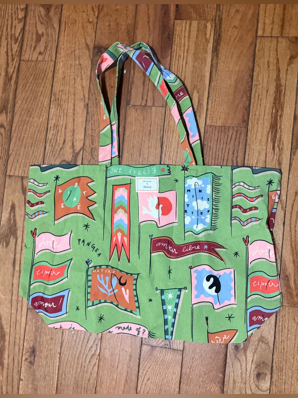 Sezane Green Multicolor Flag Print Tote